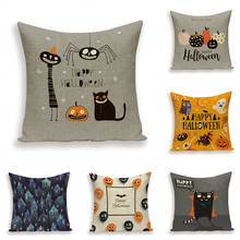 Funda de almohada decorativa para Halloween, fundas de almohada de Horror, calabaza, gato, 45x45Cm 2024 - compra barato