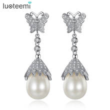LUOTEEMI Long Butterfly Pendant Drop Earrings With Tiny AAA CZ Shell Pearl Jewelry For Womenn Wedding boucle oreille femme Gifts 2024 - buy cheap