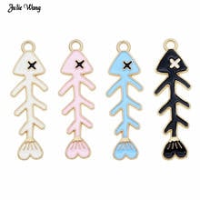 Julie Wang 4pcs 12pcs Mix Color Alloy Enamel Fishbone Charm Gold Tone Fish bone Bracelet Earrings Pendant Jewelry DIY Findings 2024 - buy cheap