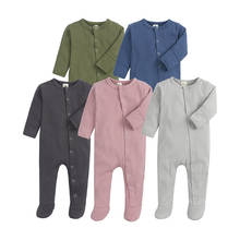 Macacão de algodão para bebês recém-nascidos, roupa infantil de manga longa, cor sólida e pijama 2024 - compre barato