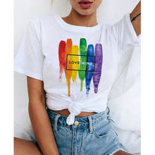 Camiseta de lgbt para mujer, ropa con estampado de "Love Wins", bisexual, lesbiana gay, love is love, arcoíris, kawaii 2024 - compra barato