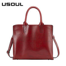 USOUL tote bag women vintage brown red soft leather handbags female luxury famous brand large capacity shoulder messenger bags 2024 - buy cheap
