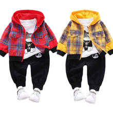 Baby boys clothing set 2020 new Brand autumn kids clothes suit Fashion lattice jacket hooded top+T shirt+pants 3pcs boy Suit 2024 - buy cheap