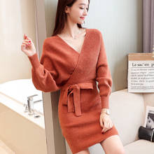 Knit Dress Autumns Winter Women Knitted Sweater Korean Batwing Sleeve Elegant Ladies Bandage Dresses 2019 New Arrivals DD2364 2024 - buy cheap