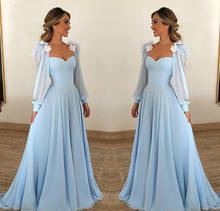 2020 mãe dos vestidos de noiva céu azul mangas compridas formal madrinha festa à noite convidados vestido plus size feito sob encomenda 2024 - compre barato