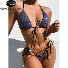 NewAsia-Conjunto de Bikini de 2 piezas con purpurina para mujer, traje de baño con tirantes finos de corte bajo Sexy, bañador de playa a la moda, novedad de 2021 2024 - compra barato