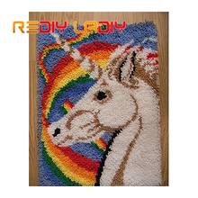 Latch Hook Rug Kits Crocheting Carpet Rug Rainbow Unicorn Acrylic Yarn Pre-Printed Canvas Cushion Mat DIY Crochet Tapestry Craft 2024 - buy cheap