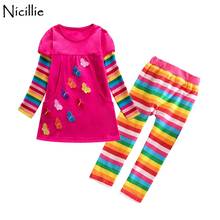 Nicillie-Conjunto de dos piezas para niña, vestido de algodón y pantalones a rayas, Estrella y mariposa, otoño y primavera 2024 - compra barato