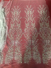 Tecido de renda de tule, tecido de renda étnico, bordado, com lantejoulas e miçangas, rede de tecido de renda para casamento material da moda europeia 2024 - compre barato