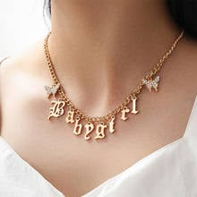 1 Pcs Simple Women Necklaces Crystal Butterfly English Letter Pendant Clavicle Chain Gold Necklace Fashion Wedding Party Jewelry 2024 - buy cheap