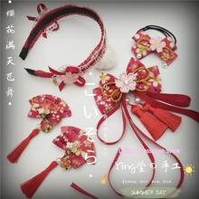 Sakura acessórios de cabelo kimono antigo feminino, acessórios japoneses para mulheres com borla vermelha, laço de cabelo, presilha de cabelo kc 2024 - compre barato
