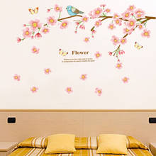 Decoración de pared impermeable para el hogar, árbol decorativo extraíble con diseño romántico de flor de melocotón rosa, pájaro, dormitorio, sala de estar 2024 - compra barato