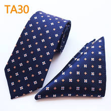Conjunto de corbatas para hombre, corbata de flores bordadas, azul marino, Cuadrado de bolsillo, 8cm, venta al por mayor 2024 - compra barato