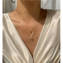 Collar minimalista con colgante de corazón de cristal para mujer, gargantilla de cadena de mariposa de doble capa, joyería, regalo de boda 2024 - compra barato
