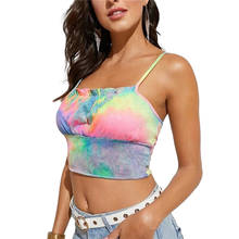 Tops cortos con tirantes para mujer, Tops informales sexys Multicolor con cuello de barco, camisola ajustada con estampado de corbata, 2021 2024 - compra barato