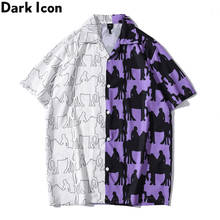 Dark Icon Patchwork Hawaiian Shirt Men Vintage Street Fashion Mens Polo Shirts Summer Thin Cool Blouse Male Top 2024 - buy cheap
