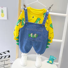 Meninos meninos conjuntos de roupas dinossauro impresso topo + denim macacão 2 pçs bebê menino roupa infantil conjunto crianças ternos para 1-4 anos 2024 - compre barato