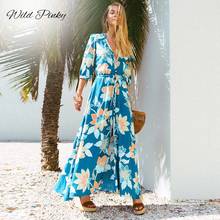 WildPinky Summer Beach Maxi Dress Women Floral Print Boho Long Chiffon Dress Wrap Casual V-Neck Split Sexy Party Dress Robe Femm 2024 - buy cheap