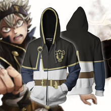 Anime preto trevo hoodie com fecho de correr unisex 3d impresso asta cinco folhas trevo camisola halloween cosplay traje 2024 - compre barato