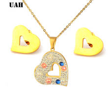 UAH  Trendy Stainless Steel Gold Color Zirconia Heart  Pendant Necklace Earrings Jewelry Sets for Women Wholesale 2024 - buy cheap