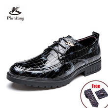 Phenkang-zapatos de piel auténtica con patrón de cocodrilo para hombre, calzado Formal, clásico, puntiagudo, brillante, con cordones, Oxford, para boda 2024 - compra barato