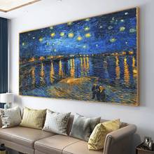 Noche Estrellada en el río Rhone de Vincent Van Gogh, famoso artista impresista, pinturas al óleo sobre lienzo para decoración de sala de estar 2024 - compra barato