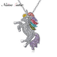 Роскошное хрустальное ожерелье с подвеской в виде единорога, ювелирные изделия, милая Радужная лошадь, посеребренное ожерелье для женщин, девочек, детское модное украшение 2024 - купить недорого