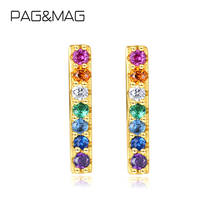 PAG&MAG 925 Sterling Silver Oblong Desing Stud Earrings For Women Multocolor Zircon Earrings Fashion Jewelry Gifts 2024 - buy cheap
