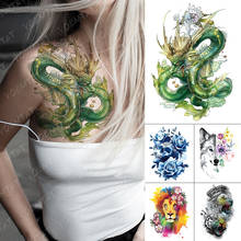 Водонепроницаемые временные тату наклейки дракон змея облако Пион цветок зеленая Вспышка татуировки женщина боди арт Поддельные рукава тату для мужчин 2024 - купить недорого