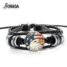 Eagle Stars and Stripes Photo Bracelet Flag Fashion Casual Beaded Multilayer Woven Bracelet Bangle Glass Dome Gem Men Jewelry 2024 - buy cheap