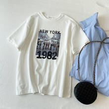 2020 camisas blancas de algodón cuello redondo de manga corta estampado Vintage camiseta Harajuku Tops para las mujeres camisetas de verano 2024 - compra barato