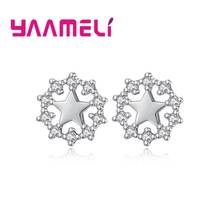 Fashion 925 Sterling Silver Holiday Christmas Party Flower Shaped Five Pointed Star Pattern Crystal Zircon Earrings 2024 - buy cheap