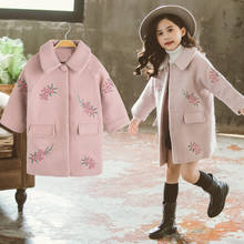 Crianças outerwear flor bordado engrossar casaco de lã para meninas moda inverno crianças longo blusão casaco 4 6 8 12 14 ano 2024 - compre barato