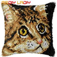 Latch Hook Cushion Lovely Kitten Pillow Case Acrylic Yarn Sofa Pillow Printed Color Canvas Crochet Cushion Cover Arts & Crafts 2024 - buy cheap