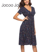 Jocoo Jolee Chiffon Dress Women Summer Boho Short Sleeve V Neck Floral Print Midi Dress Elegant Elastic Waist Beach Party Dress 2024 - buy cheap