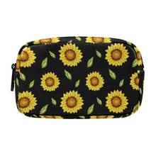 Bolsa de maquillaje con estampado de girasol para mujer, neceser de PU, organizador de artículos de tocador, resistente al agua 2024 - compra barato