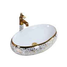 European-Style Oval Ceramic Table Basin Square Table Household Wash Basin Luxury Gold Above Counter Bath Vessel Sink with Tap 2024 - buy cheap