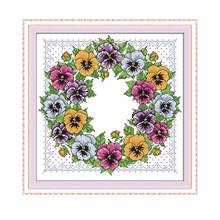 Pansy Wreath Patterns Needlework,DIY DMC Cross Stitch,Sets for Embroidery Kits,Counted Cross-Stitch Set,14CT 11CT Printed Fabric 2024 - buy cheap