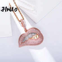 JINAO HIP HOP Micro Pave Pink and Purple AAA+Cubic Zirconia Drip Lips Pendant Necklace Iced Out CZ Jewelry Gift For Women 2024 - buy cheap