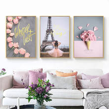 Póster moderno con flor rosa, pintura artística de pared con paisaje rosa, imagen minimalista con estampado escandinavo, decoración nórdica para dormitorio y hogar 2024 - compra barato