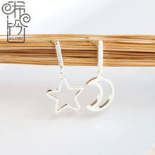 A Pairs 925 Sterling Silver High Quality Stud Earrings Moon Stars for Women Fashion Asymmetric Geometry Fine Jewelry Simple Gift 2024 - купить недорого