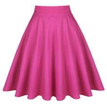 50s 60s Cotton Vintage Women Retro Rose Red Skirt High Waist Daily Solid Color Short Summer Ladies Skirt 2024 - buy cheap