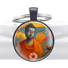 Vintage Buddhism Glass Cabochon Keychain Pendant Men Women Pretty key Ring Charm Jewelry Accessories Gifts 2024 - buy cheap