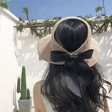 Women's Summer Hat Bowknot Sun Hats Empty Top Hat UV Protection Caps Beach Hat Sun Cap Ribbon Knit Straw Hat Hats for Women 2024 - buy cheap