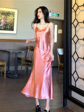2022 Summer Women Long Satin Slip Dress Vintage Spaghetti Strap Party Dresses Pink Gold Silk Sexy Maxi Vestidos 2024 - buy cheap