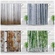 Misty Forest Waterproof Fabric Shower Curtains White Birch Trees Yellow Leaves Green Plants Scenery Bathroom Decor Bath Curtain 2024 - buy cheap