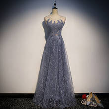 Evening Dresses Dark Blue Crystal O-neck Illusion Sequins A-line Floor-length Sleeveless Plus size Customized Formal Dress R1317 2024 - buy cheap