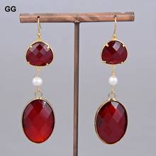 GG Jewelry Natural Cultured White Round Pearl Red Crystal Hook Earrings For Women Girl Gift Jewelry 2024 - buy cheap