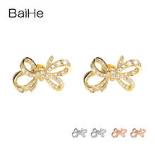 BAIHE Solid 14K Yellow/Rose/White Gold H/SI Natural Diamonds Earrings Wedding Trendy Fine Jewelry Bowknot Stud Earrings Women 2024 - buy cheap