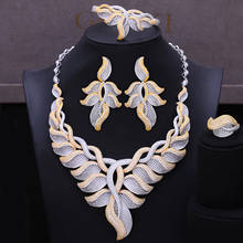 GODKI NEW Luxury 4PCS Jewelry Set Leaf Flower Bangle Ring Necklace Dangle Earrings for Women Bridal Wedding Jewelry Sets 2024 - buy cheap